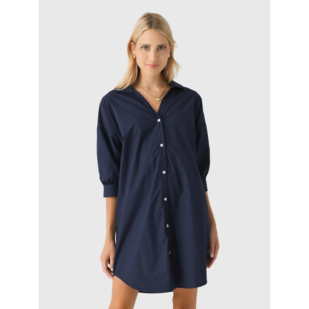 Kerri Rosenthal Gigi Indigo Blue Cotton Poplin Shirt Dress Size M